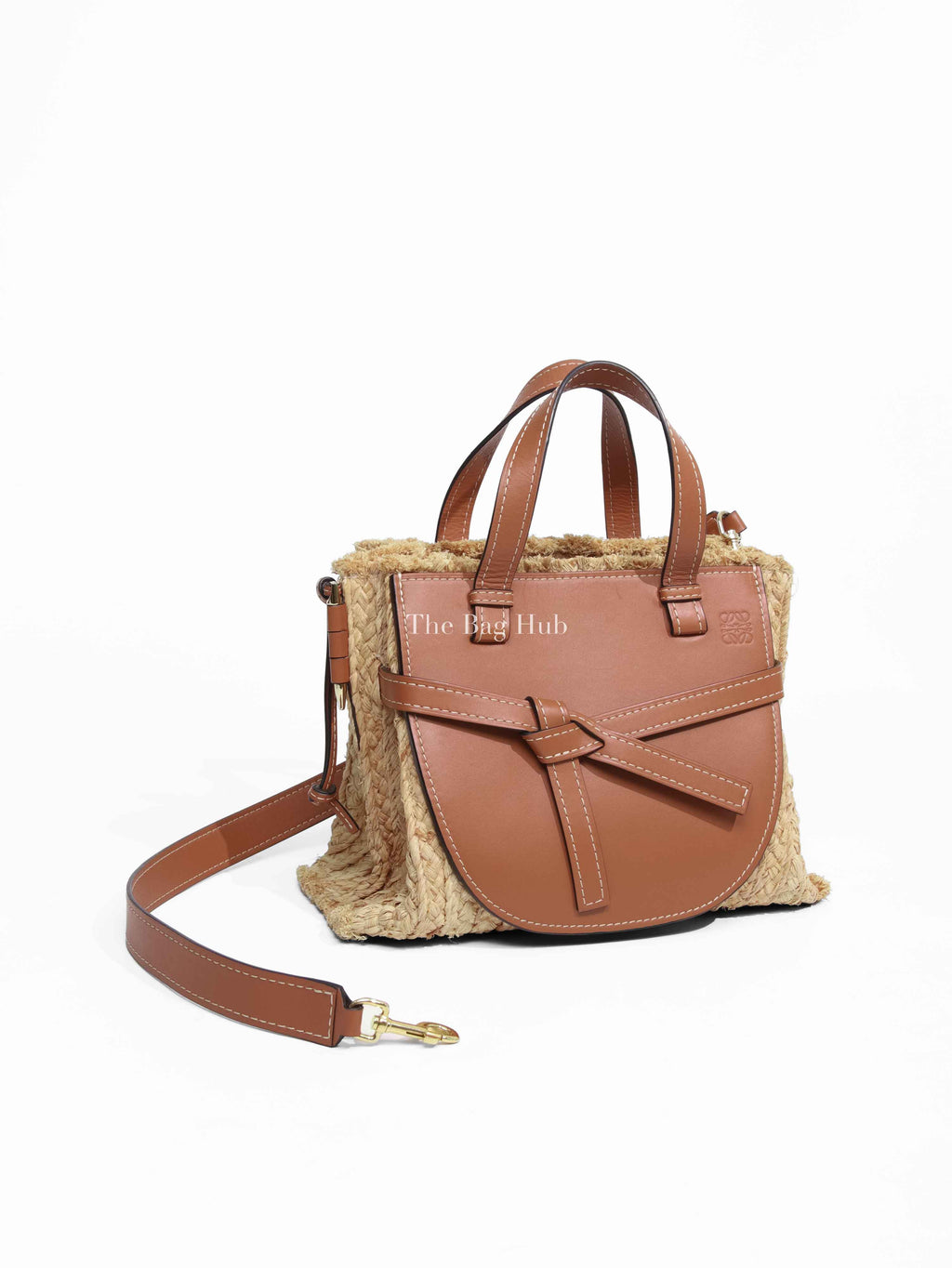 Loewe Tan Neutral Calfskin Leather Raffia Gate Bag