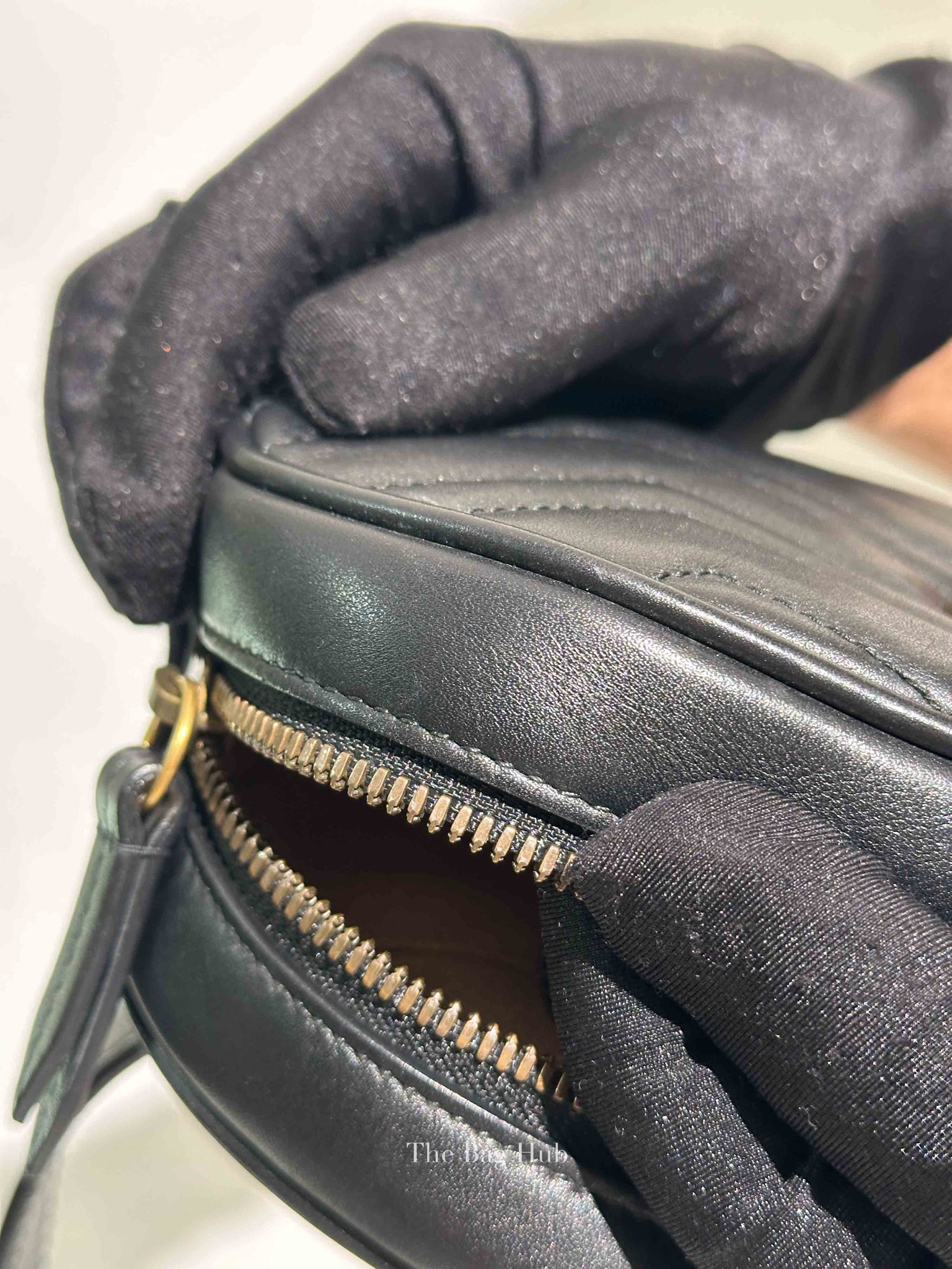 Gucci Black Leather Matelasse GG Marmont Belt Bag Size 95