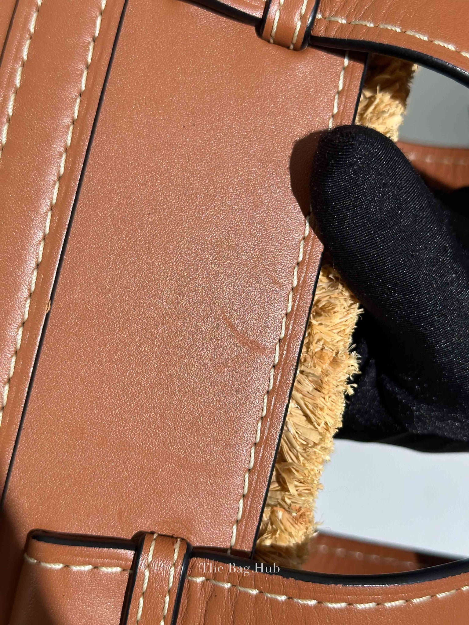 Loewe Tan Neutral Calfskin Leather Raffia Gate Bag