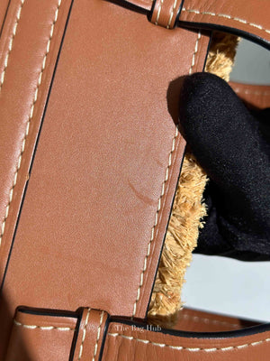 Loewe Tan Neutral Calfskin Leather Raffia Gate Bag