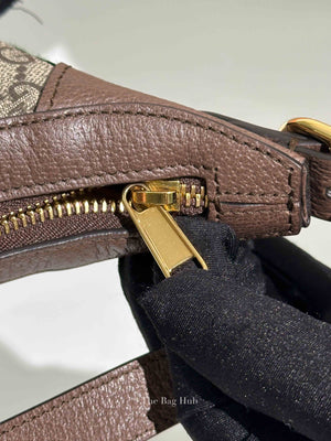 Gucci Beige Ebony Canvas And Leather GG Supreme Monogram New Acero Web Ophidia Half Moon Mini Hobo Bag