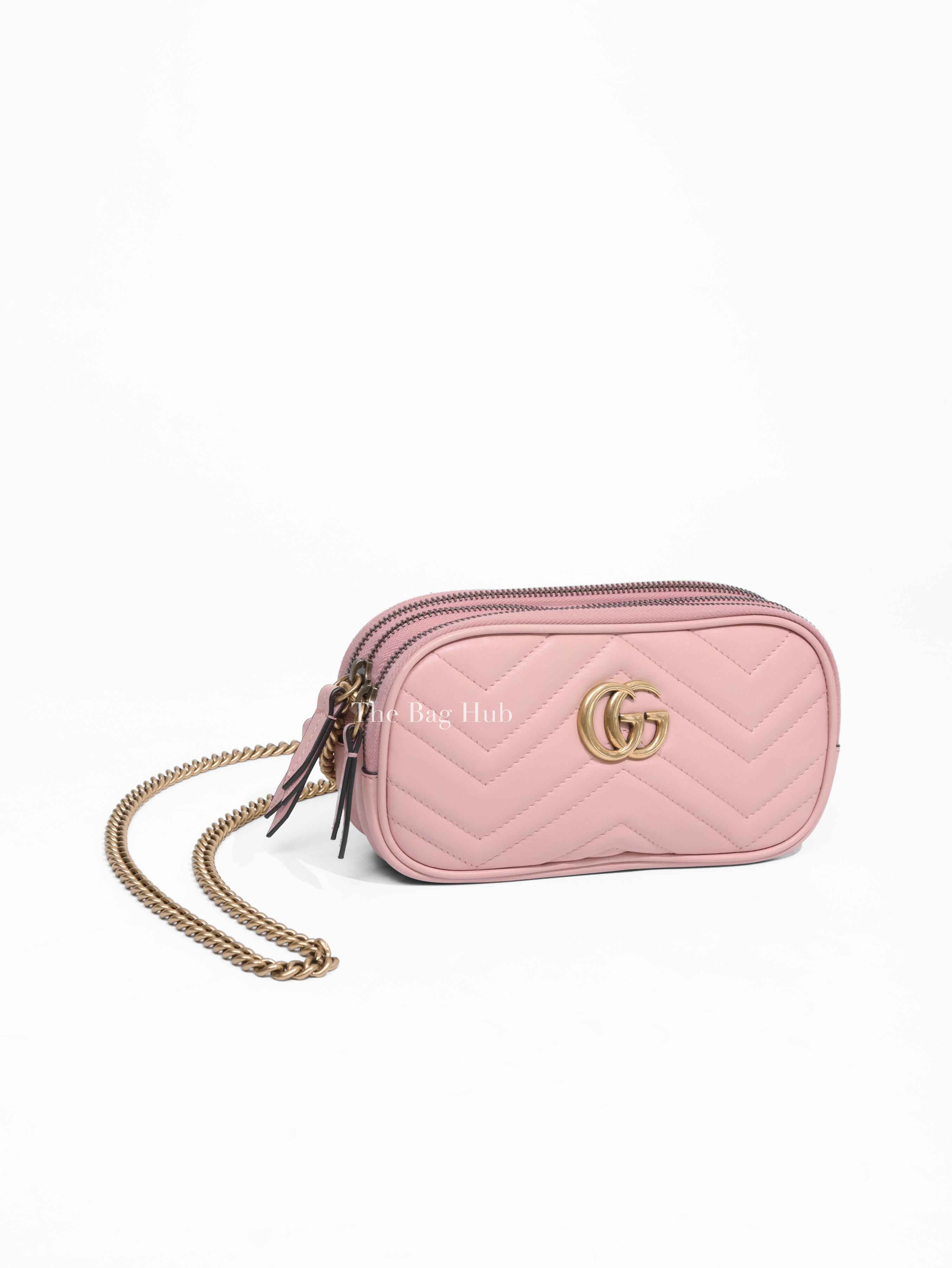 Gucci Pink GG Marmont Triple Zip Mini Crossbody Bag | Designer