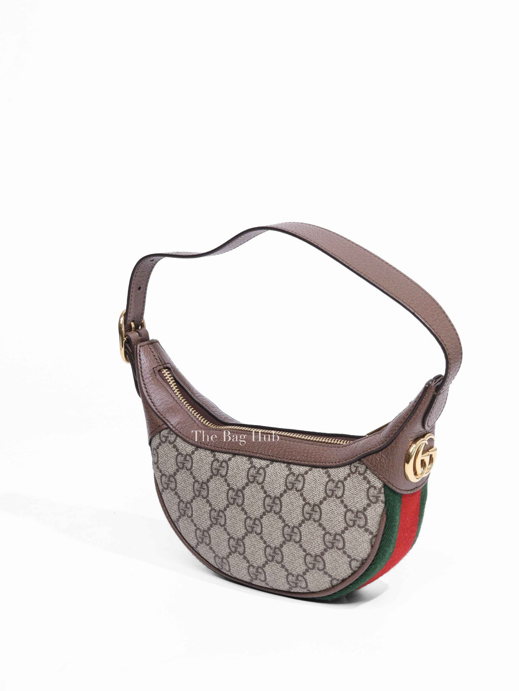 Gucci Beige Ebony Canvas And Leather GG Supreme Monogram New Acero Web Ophidia Half Moon Mini Hobo Bag