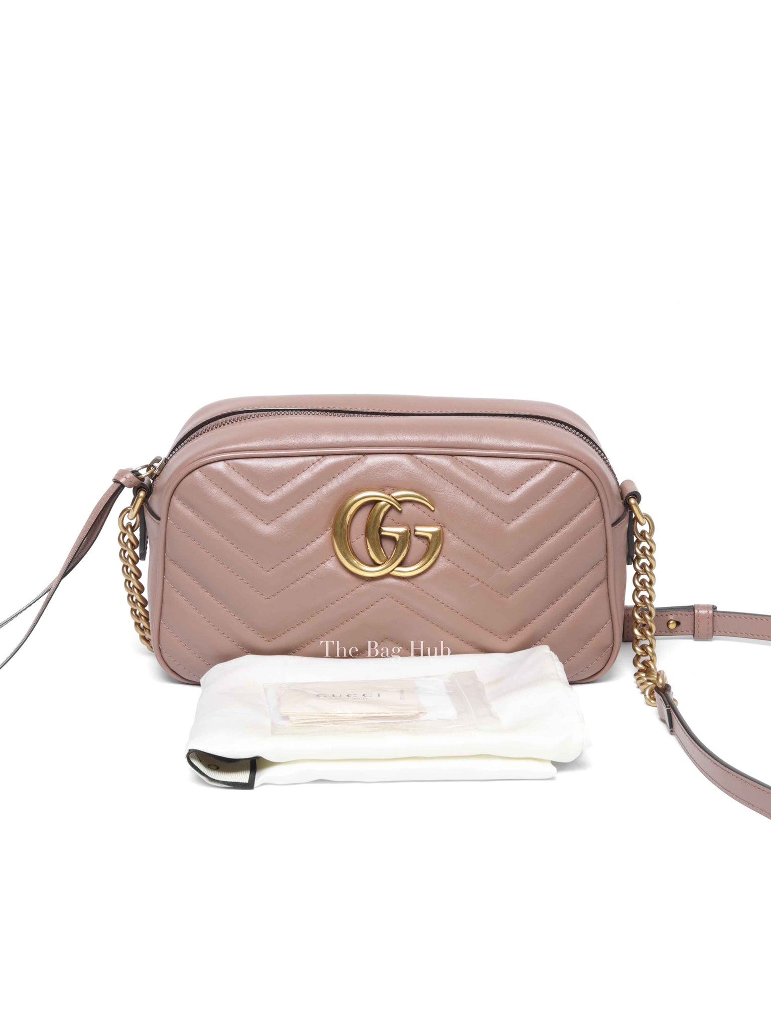 Gucci Dusty Pink Leather Matelasse GG Marmont Chain Small Shoulder Bag