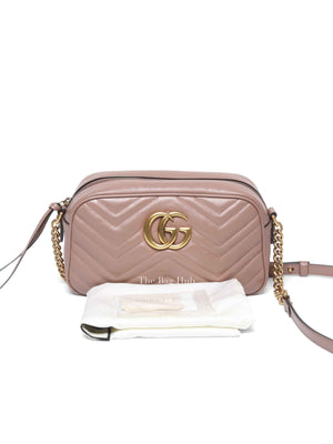 Gucci Dusty Pink Leather Matelasse GG Marmont Chain Small Shoulder Bag