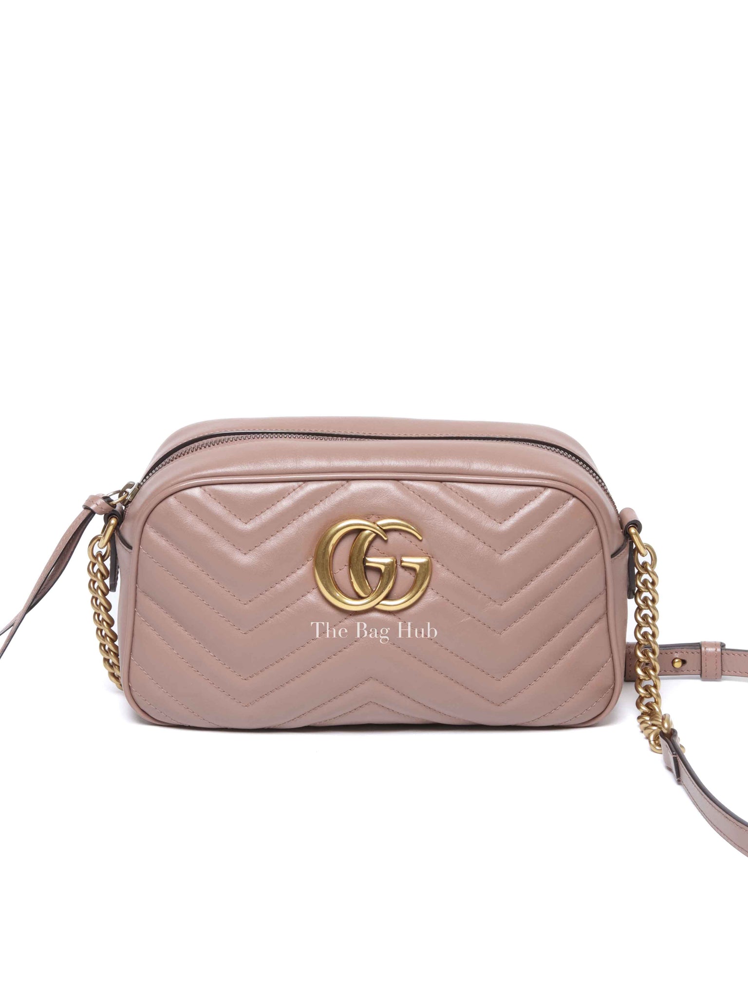 Gucci Dusty Pink Leather Matelasse GG Marmont Chain Small Shoulder Bag