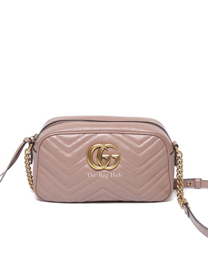Gucci Dusty Pink Leather Matelasse GG Marmont Chain Small Shoulder Bag