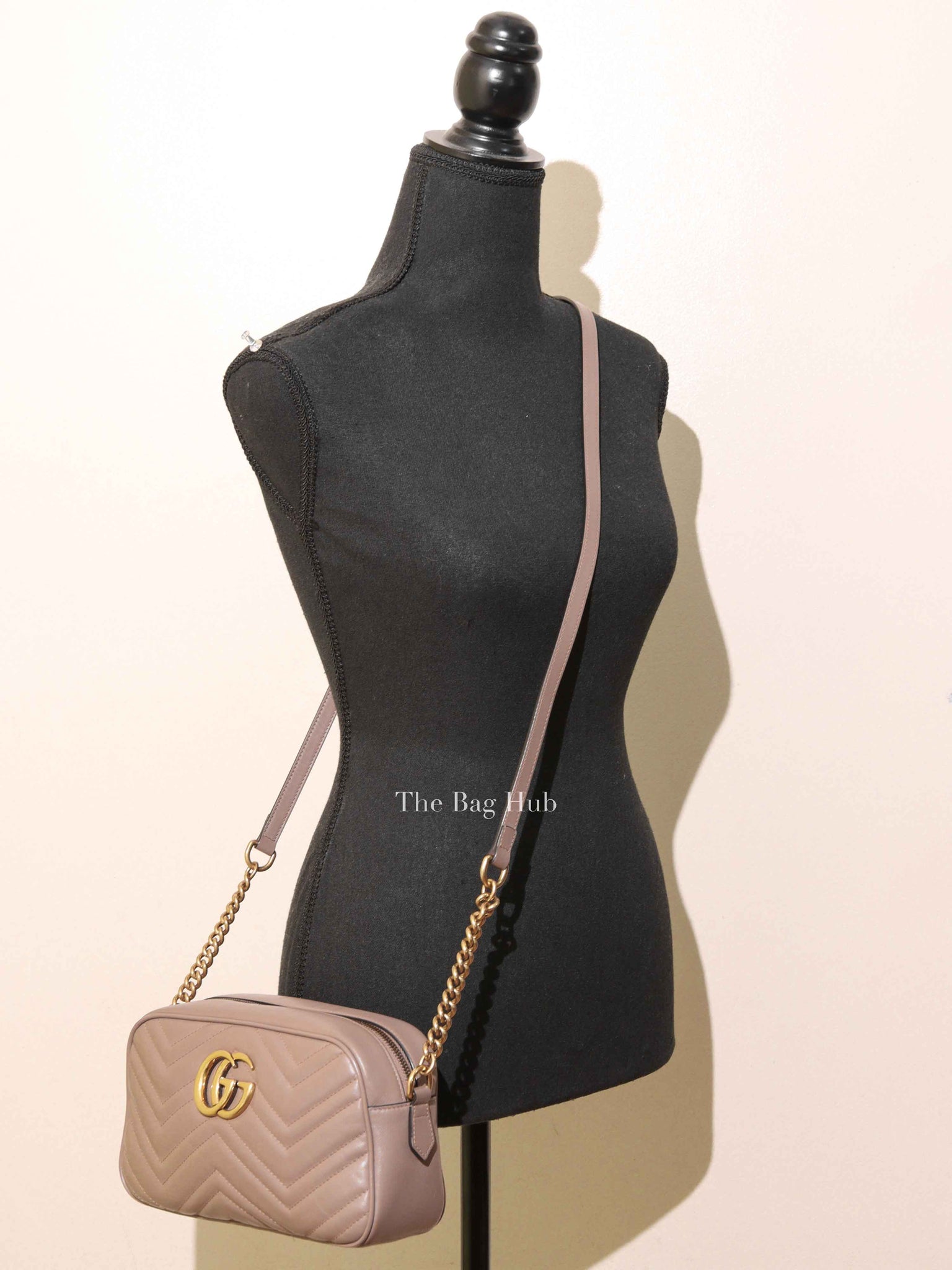Gucci Dusty Pink Leather Matelasse GG Marmont Chain Small Shoulder Bag