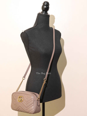 Gucci Dusty Pink Leather Matelasse GG Marmont Chain Small Shoulder Bag