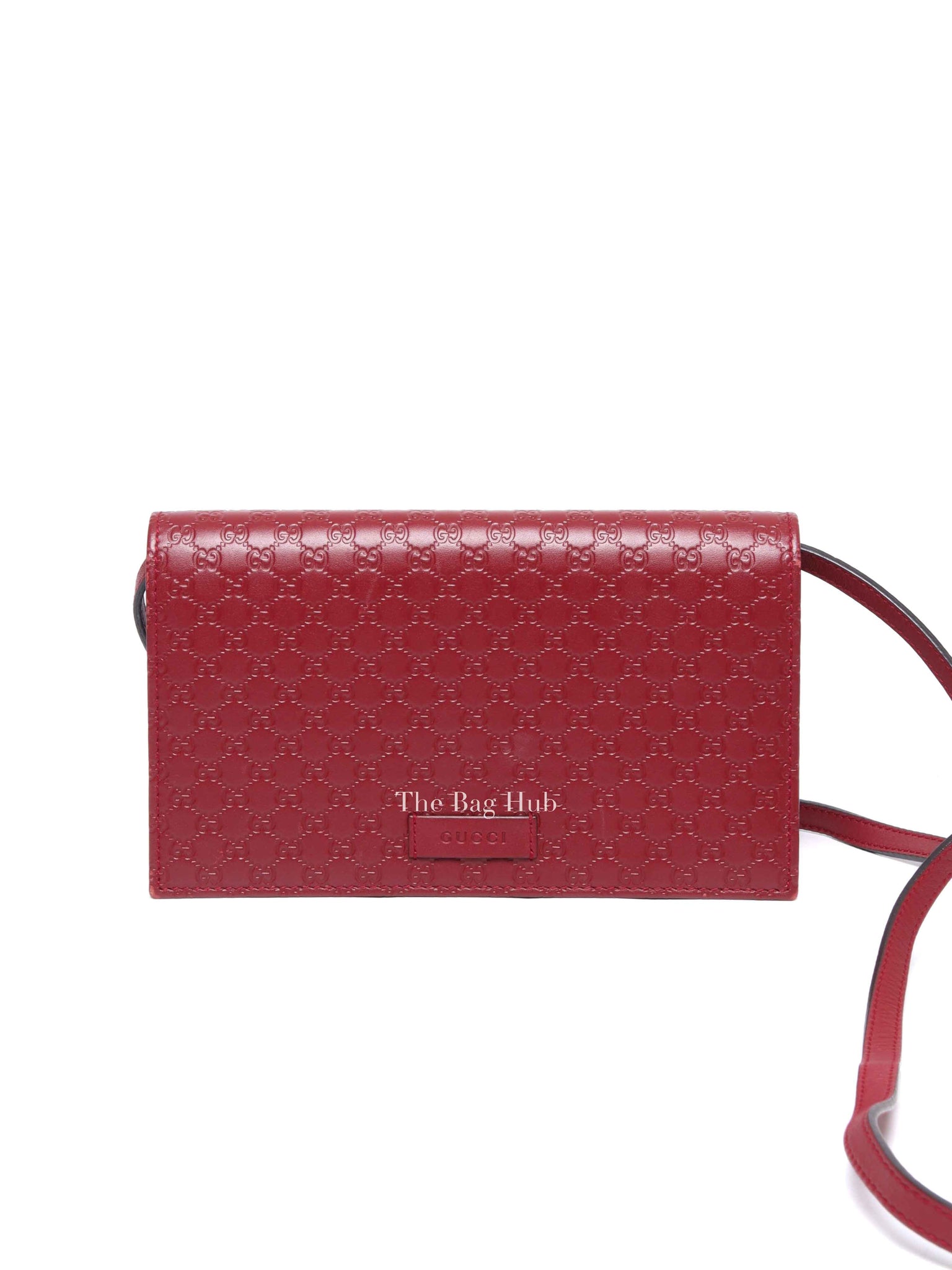 Gucci Red Leather Microguccissima Wallet on Strap