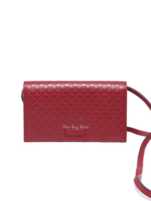 Gucci Red Leather Microguccissima Wallet on Strap