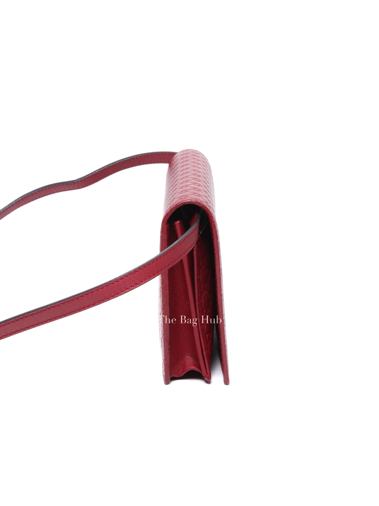 Gucci Red Leather Microguccissima Wallet on Strap