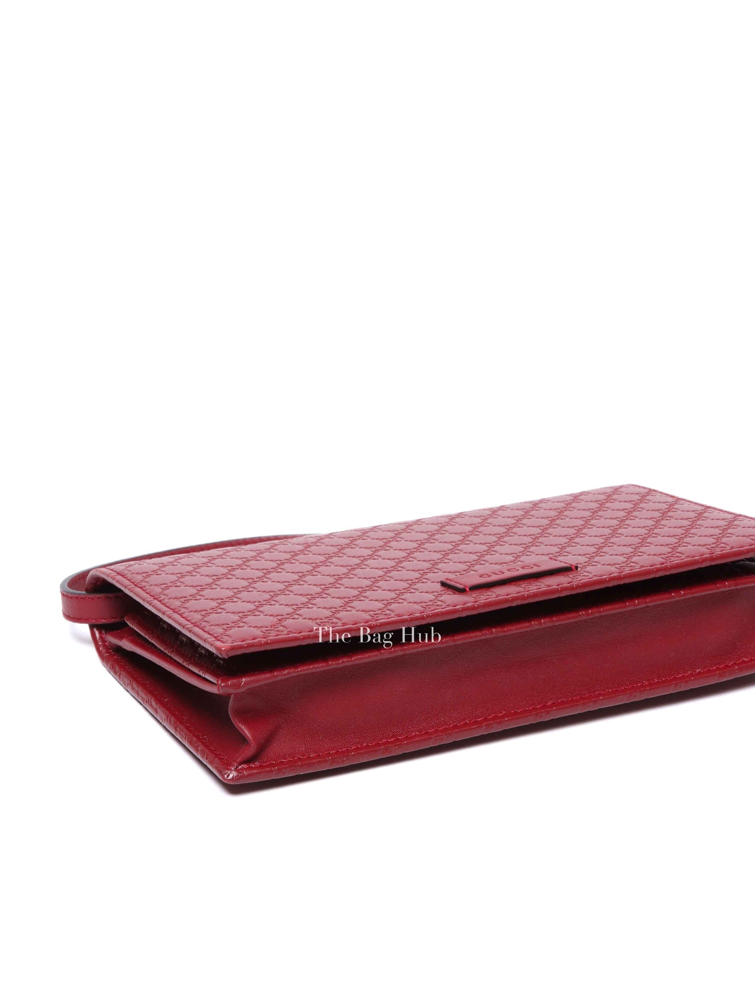 Gucci Red Leather Microguccissima Wallet on Strap