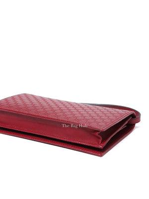 Gucci Red Leather Microguccissima Wallet on Strap