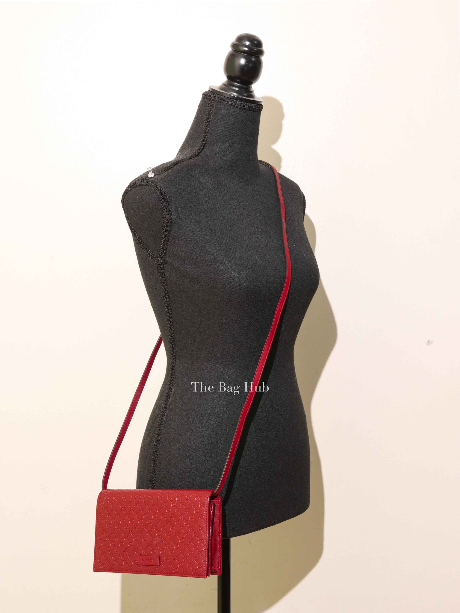Gucci Red Leather Microguccissima Wallet on Strap