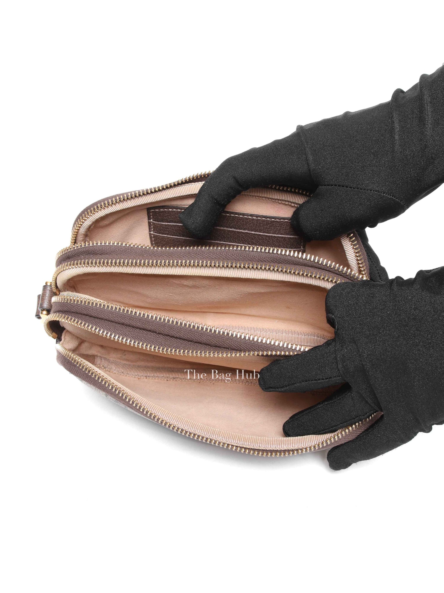 Gucci Brown/Ebony GG Supreme Ophidia Triple Zip Crossbody Bag