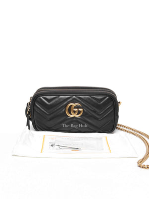 Gucci Black Leather Matelasse GG Marmont Chain Mini Crossbody Bag