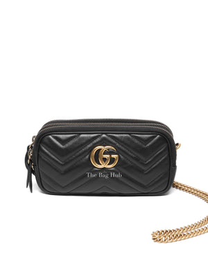 Gucci Black Leather Matelasse GG Marmont Chain Mini Crossbody Bag