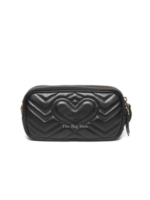 Gucci Black Leather Matelasse GG Marmont Chain Mini Crossbody Bag