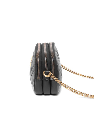 Gucci Black Leather Matelasse GG Marmont Chain Mini Crossbody Bag