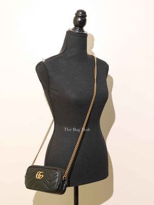 Gucci Black Leather Matelasse GG Marmont Chain Mini Crossbody Bag