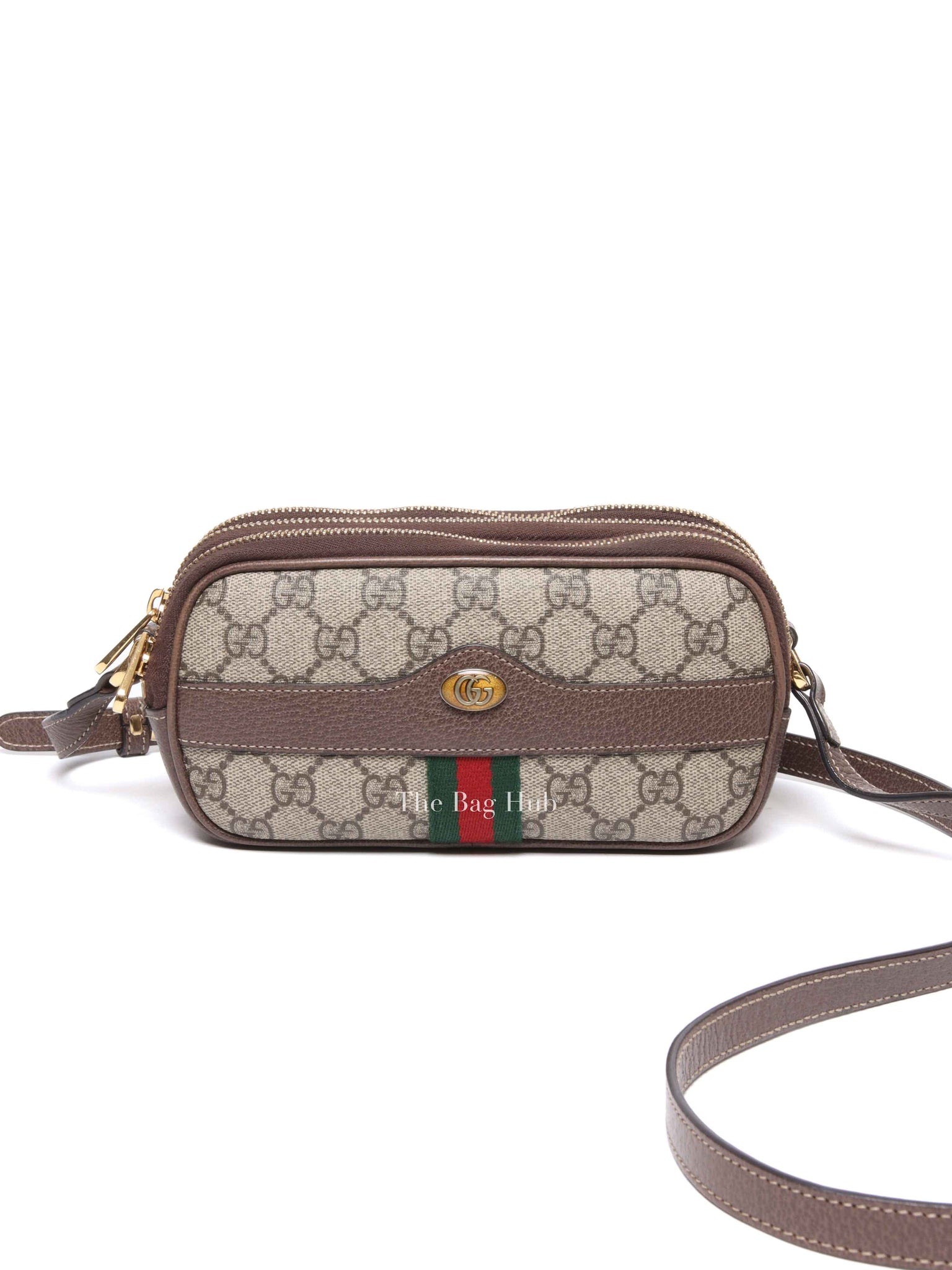 Gucci Brown/Ebony GG Supreme Ophidia Triple Zip Crossbody Bag