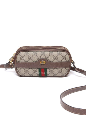 Gucci Brown/Ebony GG Supreme Ophidia Triple Zip Crossbody Bag