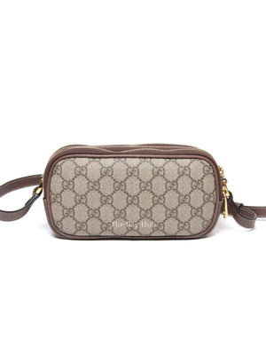 Gucci Brown/Ebony GG Supreme Ophidia Triple Zip Crossbody Bag