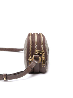 Gucci Brown/Ebony GG Supreme Ophidia Triple Zip Crossbody Bag
