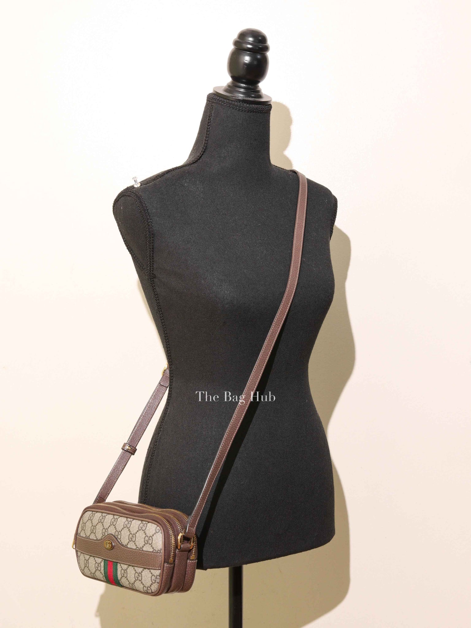 Gucci Brown/Ebony GG Supreme Ophidia Triple Zip Crossbody Bag