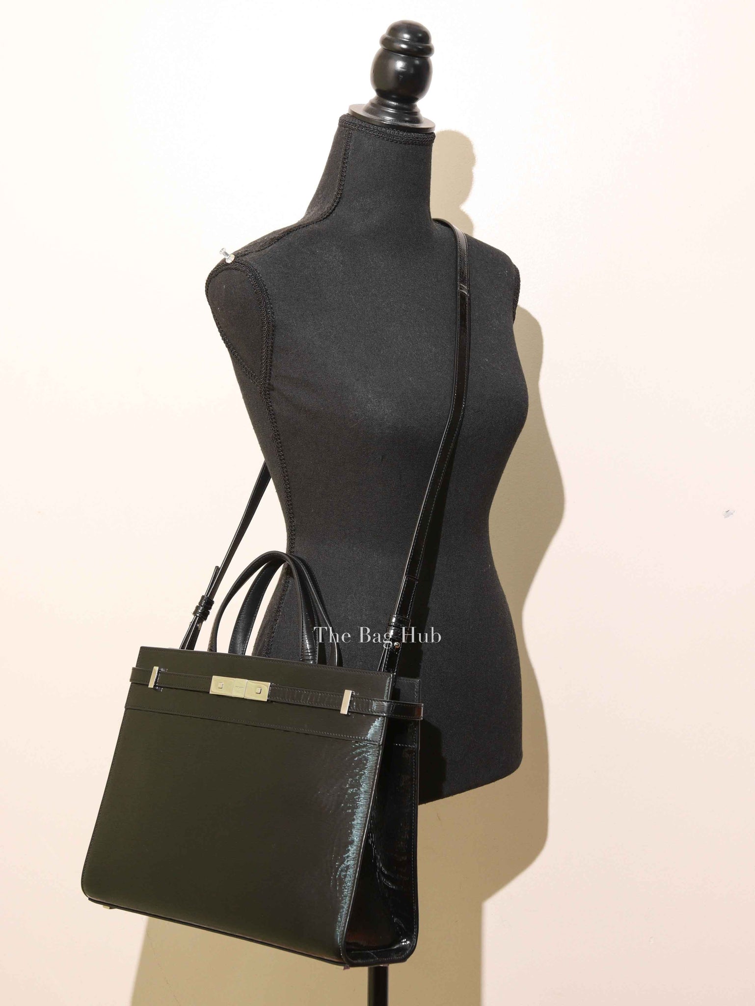 Saint Laurent Black Patent Small Manhattan Shopper Tote Bag