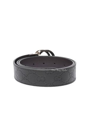 Gucci Black Cocoa Leather Guccissima Signature Interlocking G Reversible 37mm 85/34 Belt
