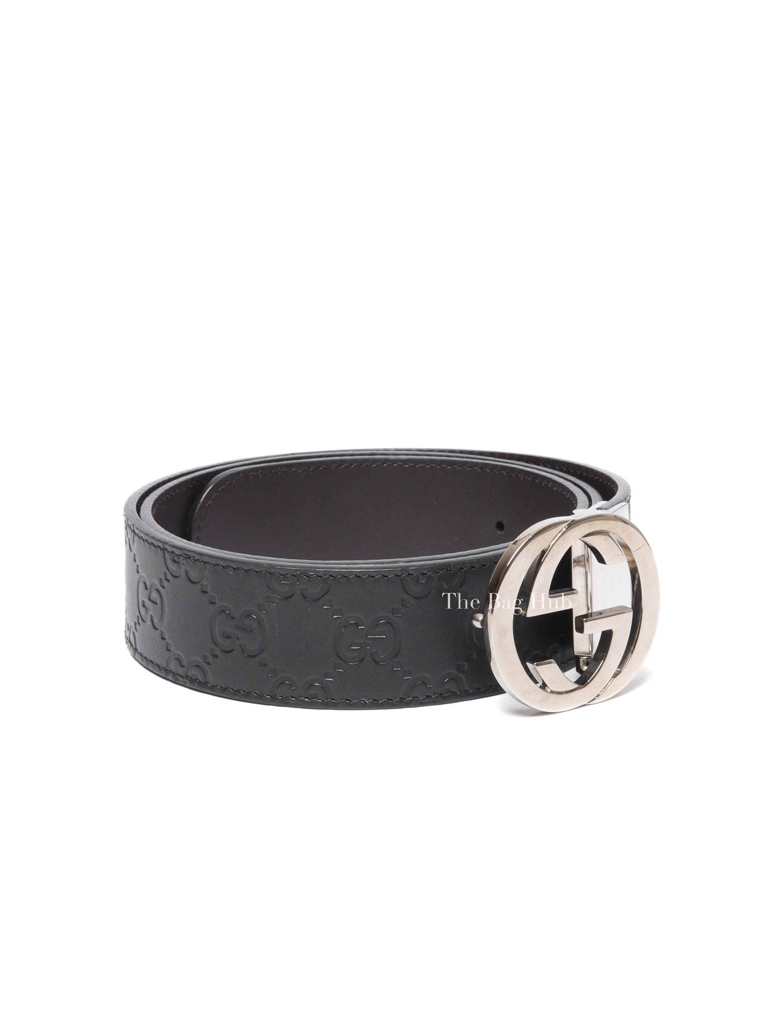 Gucci Black Cocoa Leather Guccissima Signature Interlocking G Reversible 37mm 85/34 Belt