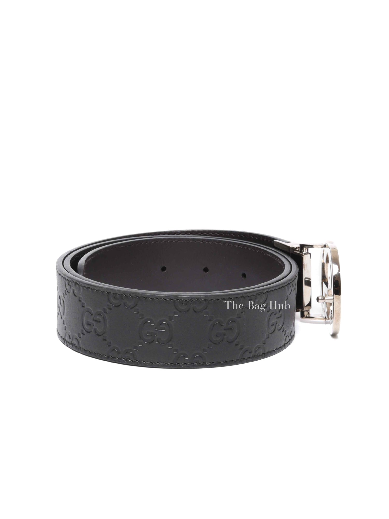 Gucci Black Cocoa Leather Guccissima Signature Interlocking G Reversible 37mm 85/34 Belt