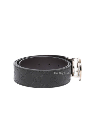 Gucci Black Cocoa Leather Guccissima Signature Interlocking G Reversible 37mm 85/34 Belt