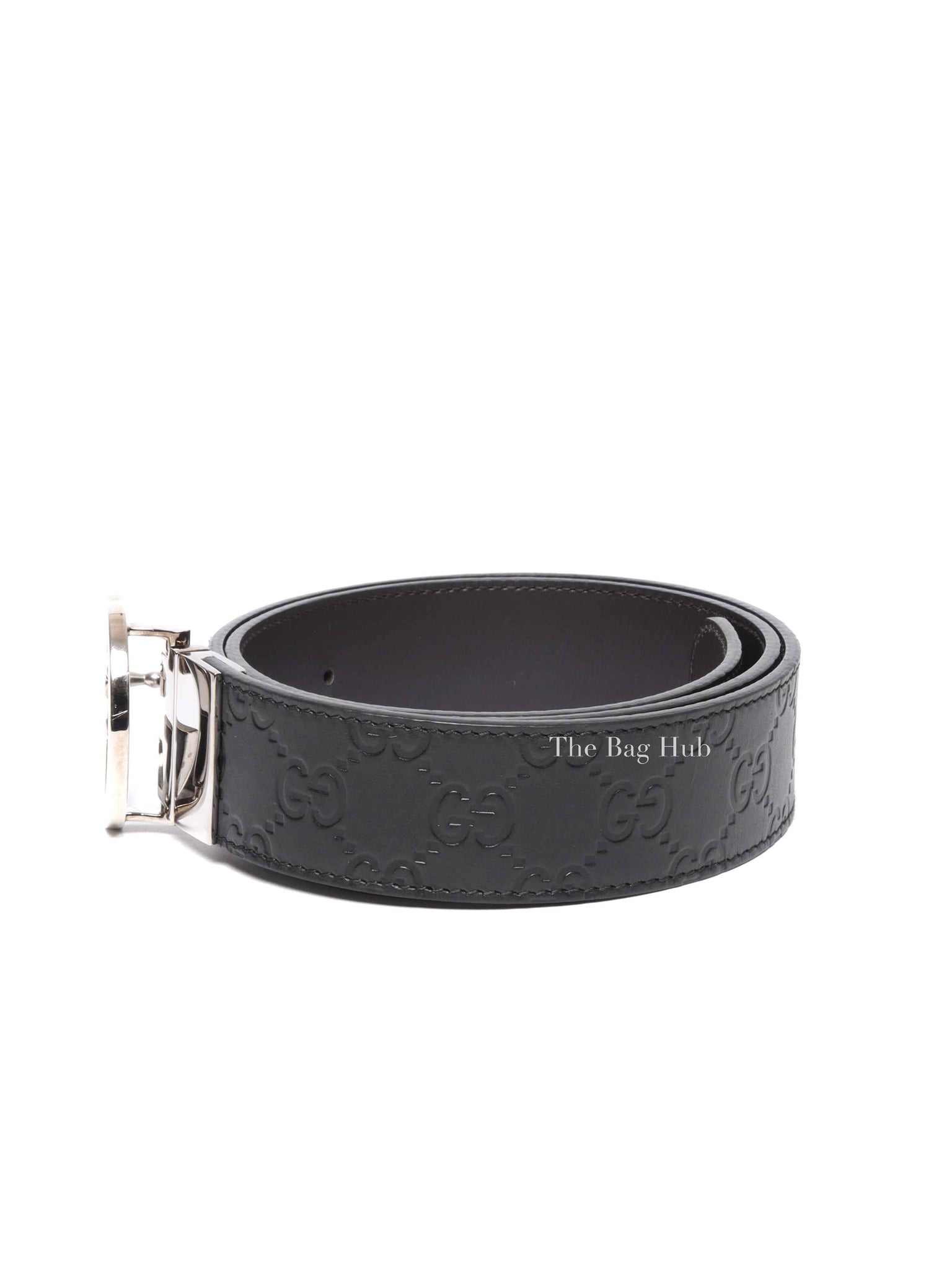 Gucci Black Cocoa Leather Guccissima Signature Interlocking G Reversible 37mm 85/34 Belt