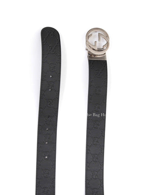 Gucci Black Cocoa Leather Guccissima Signature Interlocking G Reversible 37mm 85/34 Belt