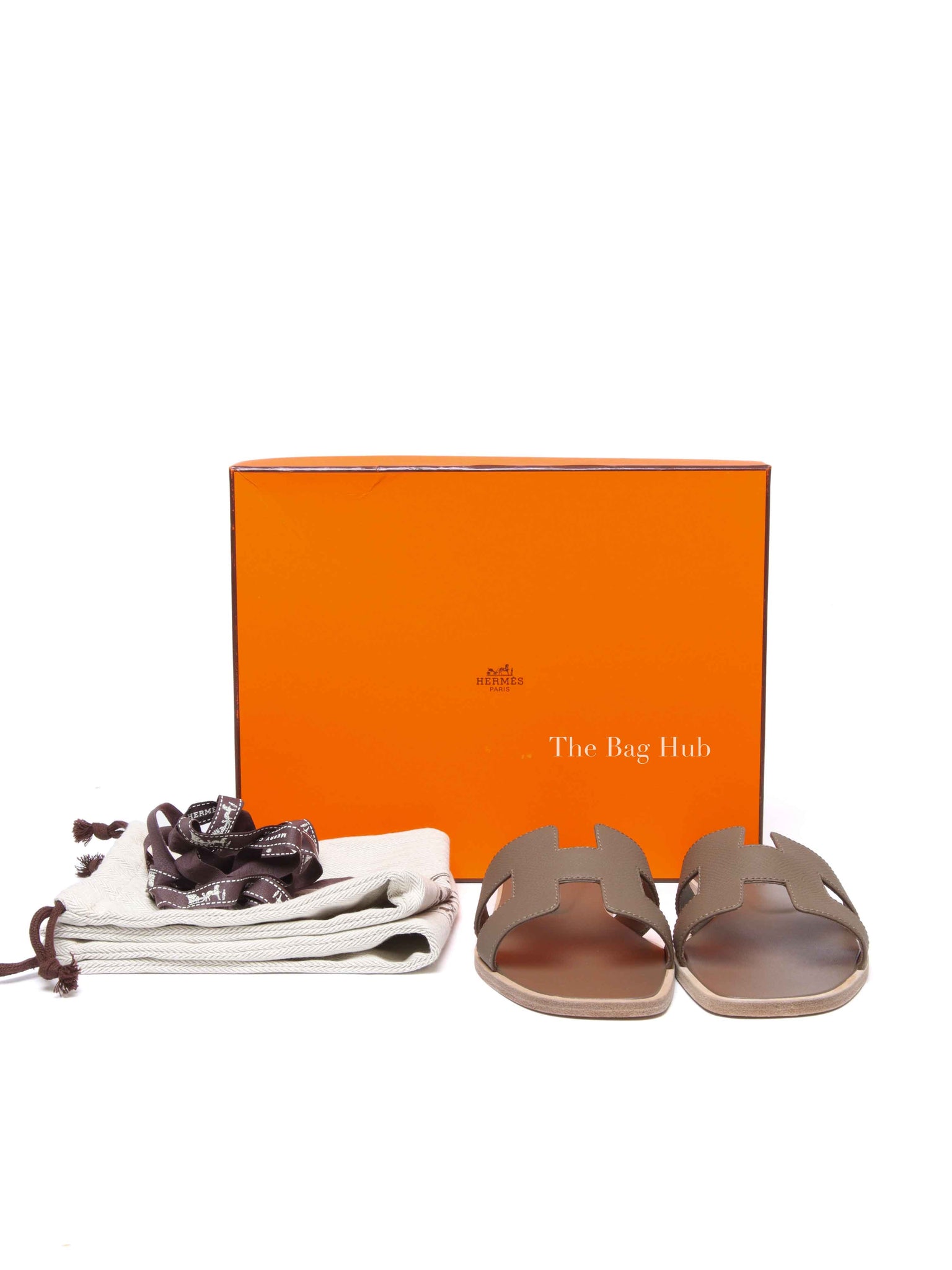 Hermes Etoupe Leather Oran Sandals Size 37