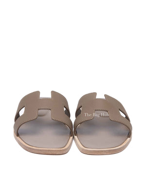 Hermes Etoupe Leather Oran Sandals Size 37