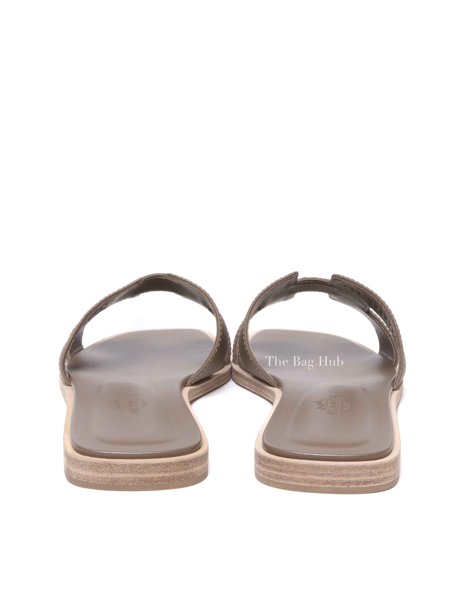 Hermes Etoupe Leather Oran Sandals Size 37