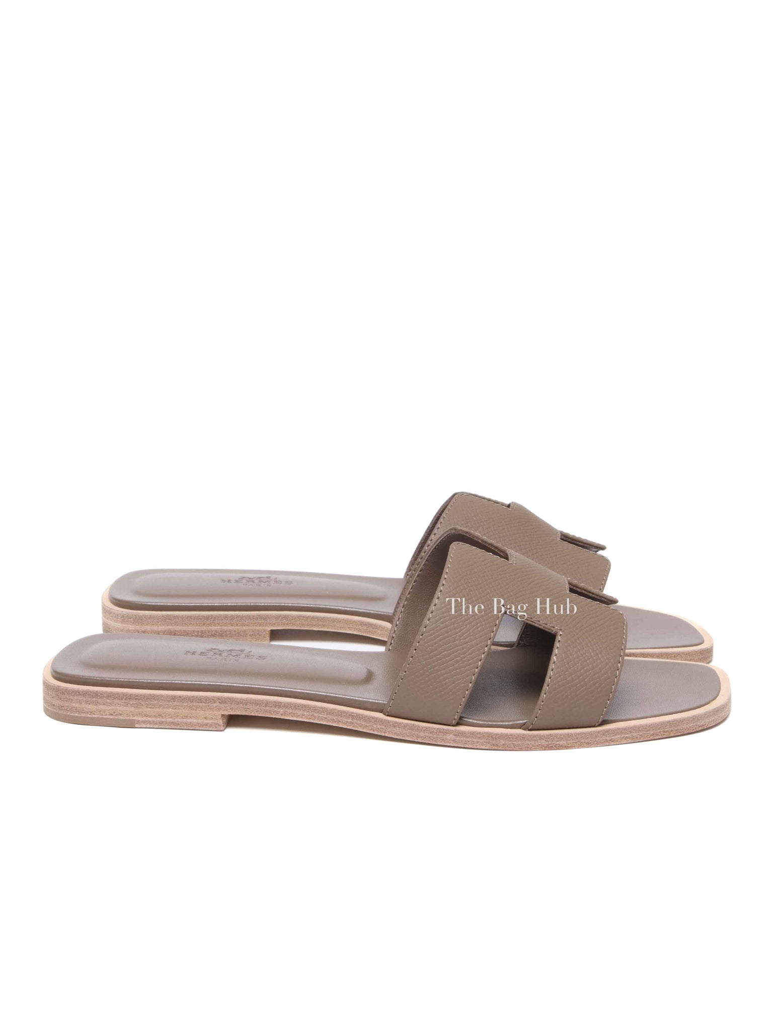 Hermes Etoupe Leather Oran Sandals Size 37