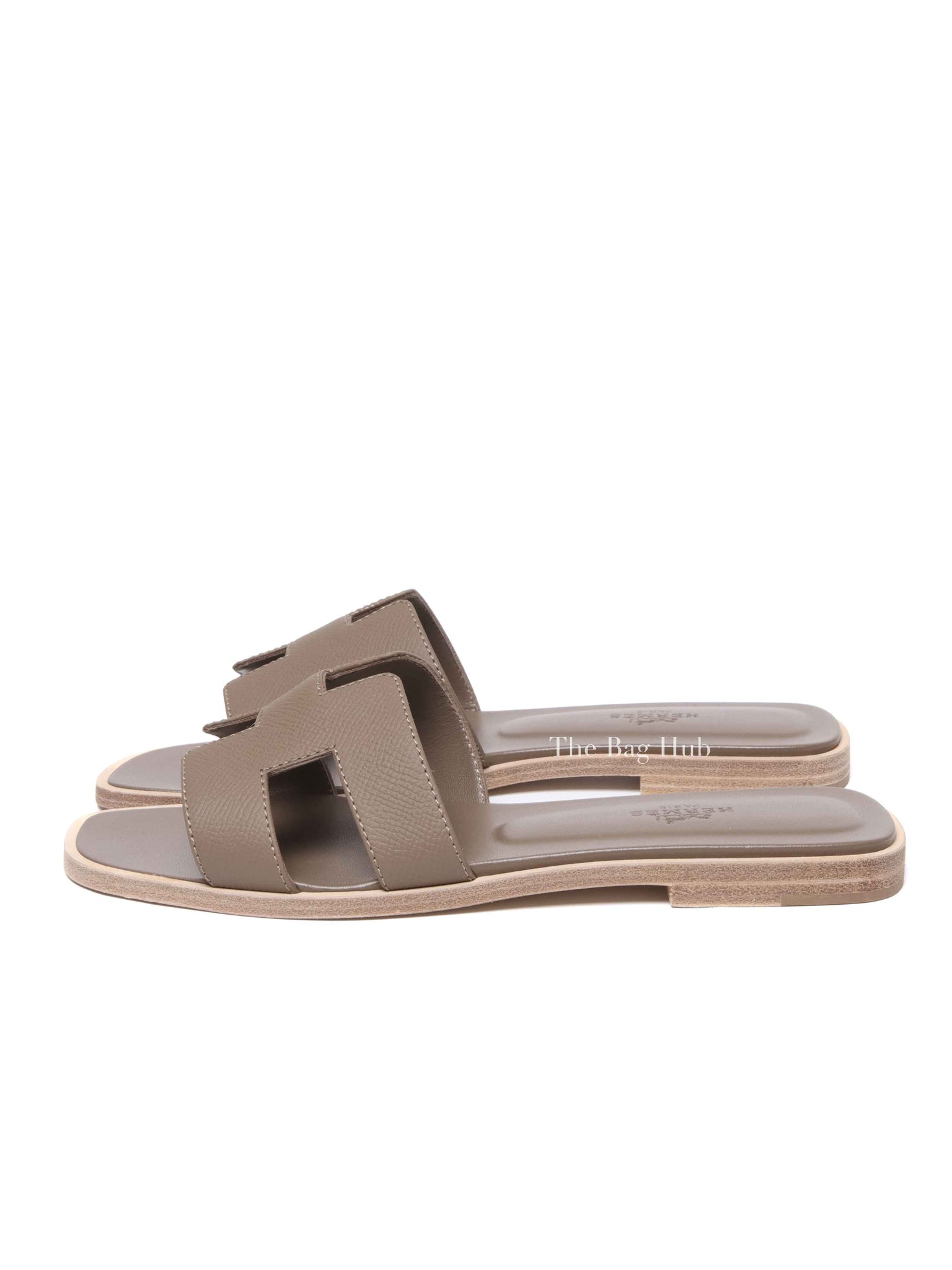 Hermes Etoupe Leather Oran Sandals Size 37