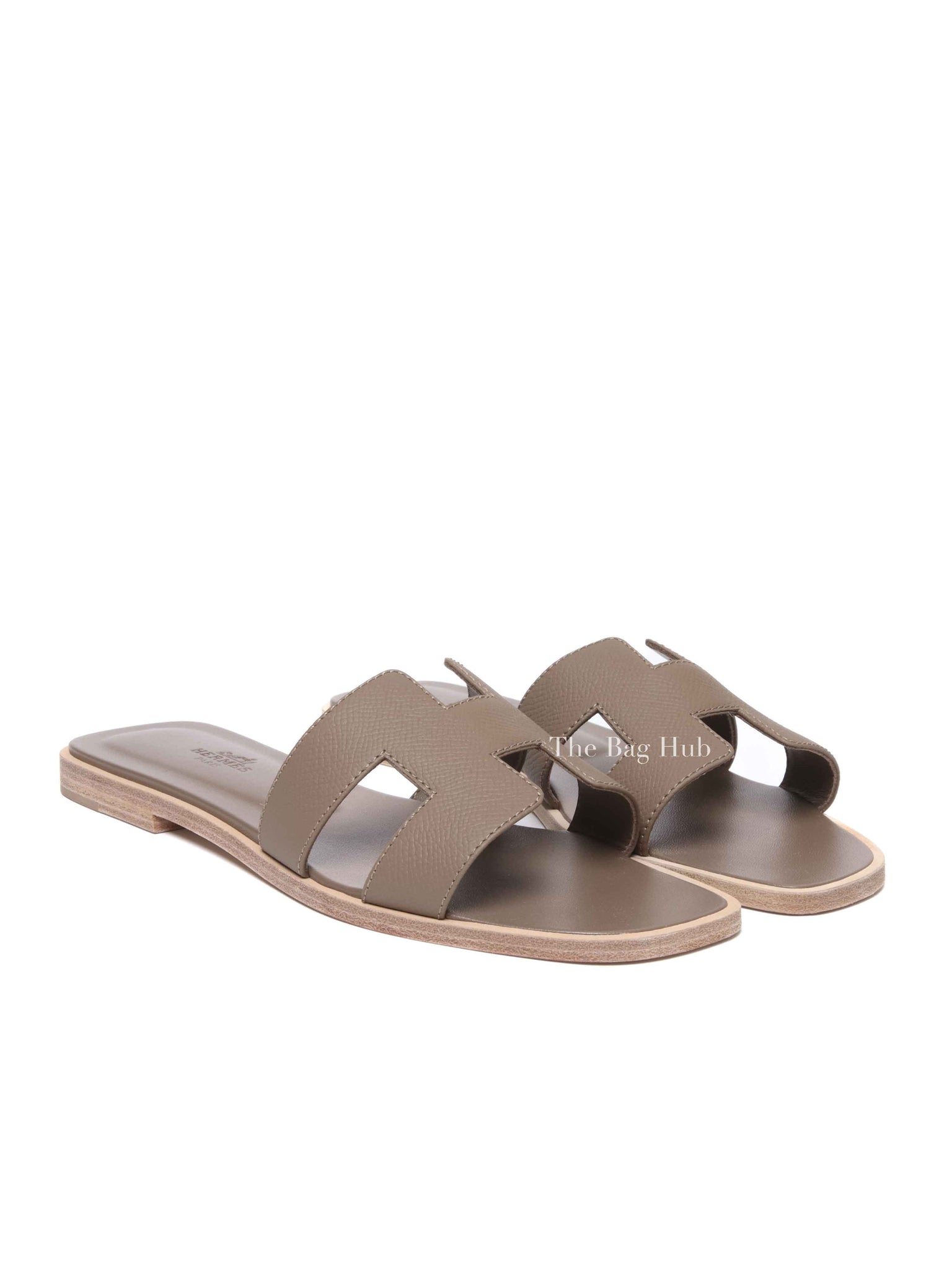 Hermes Etoupe Leather Oran Sandals Size 37