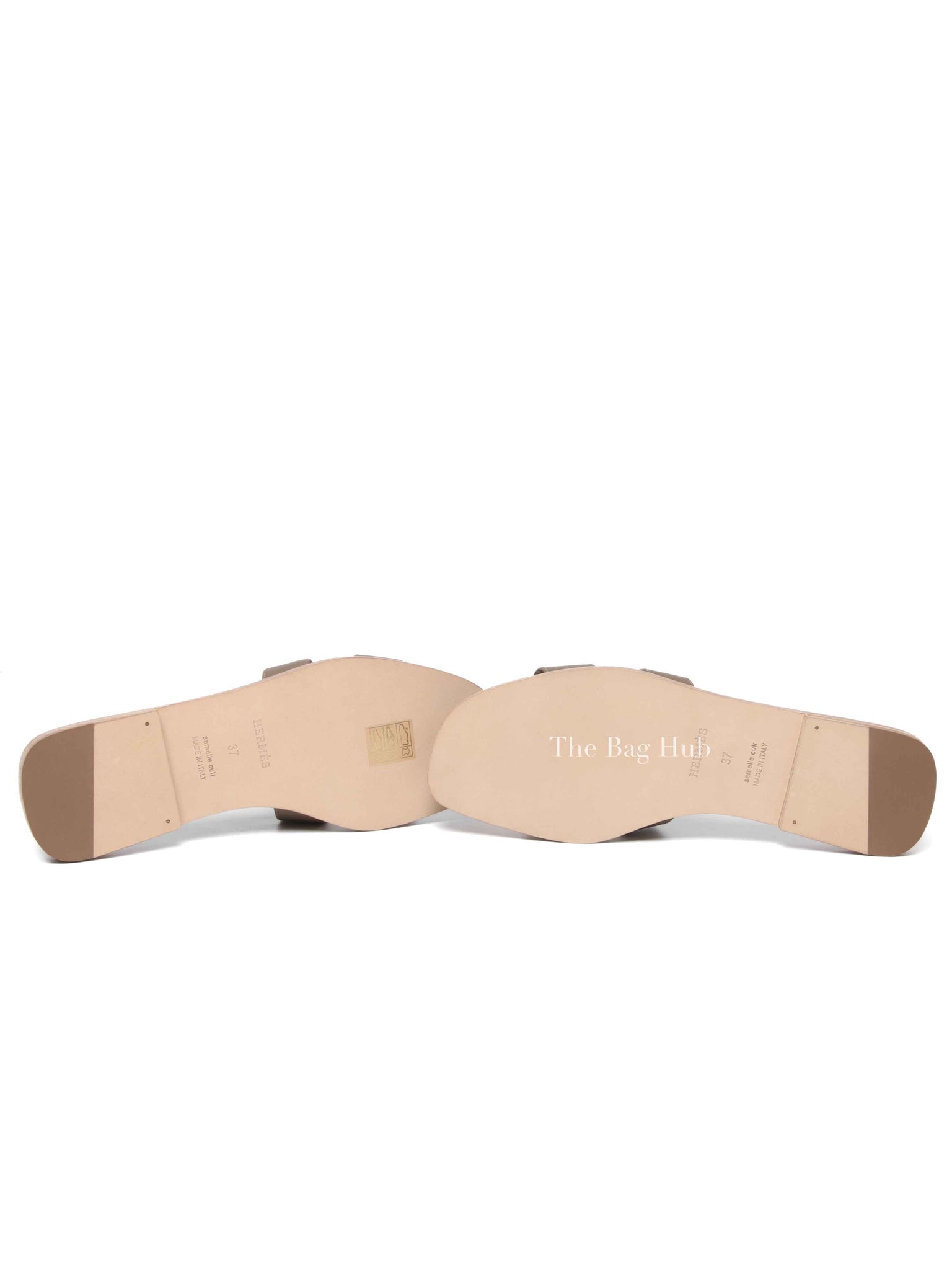 Hermes Etoupe Leather Oran Sandals Size 37