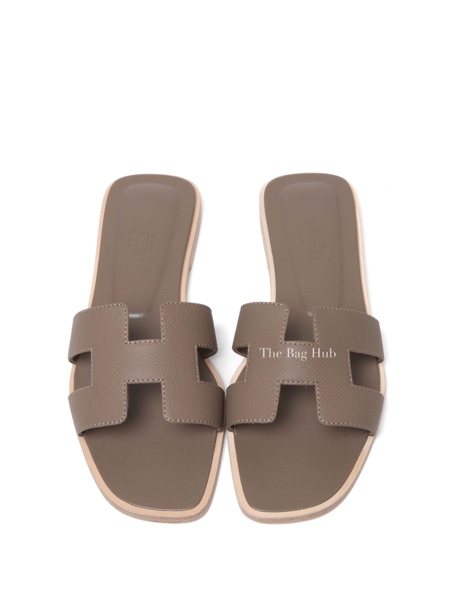 Hermes Etoupe Leather Oran Sandals Size 37