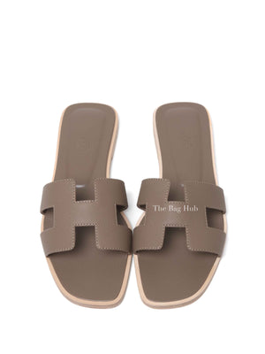 Hermes Etoupe Leather Oran Sandals Size 37
