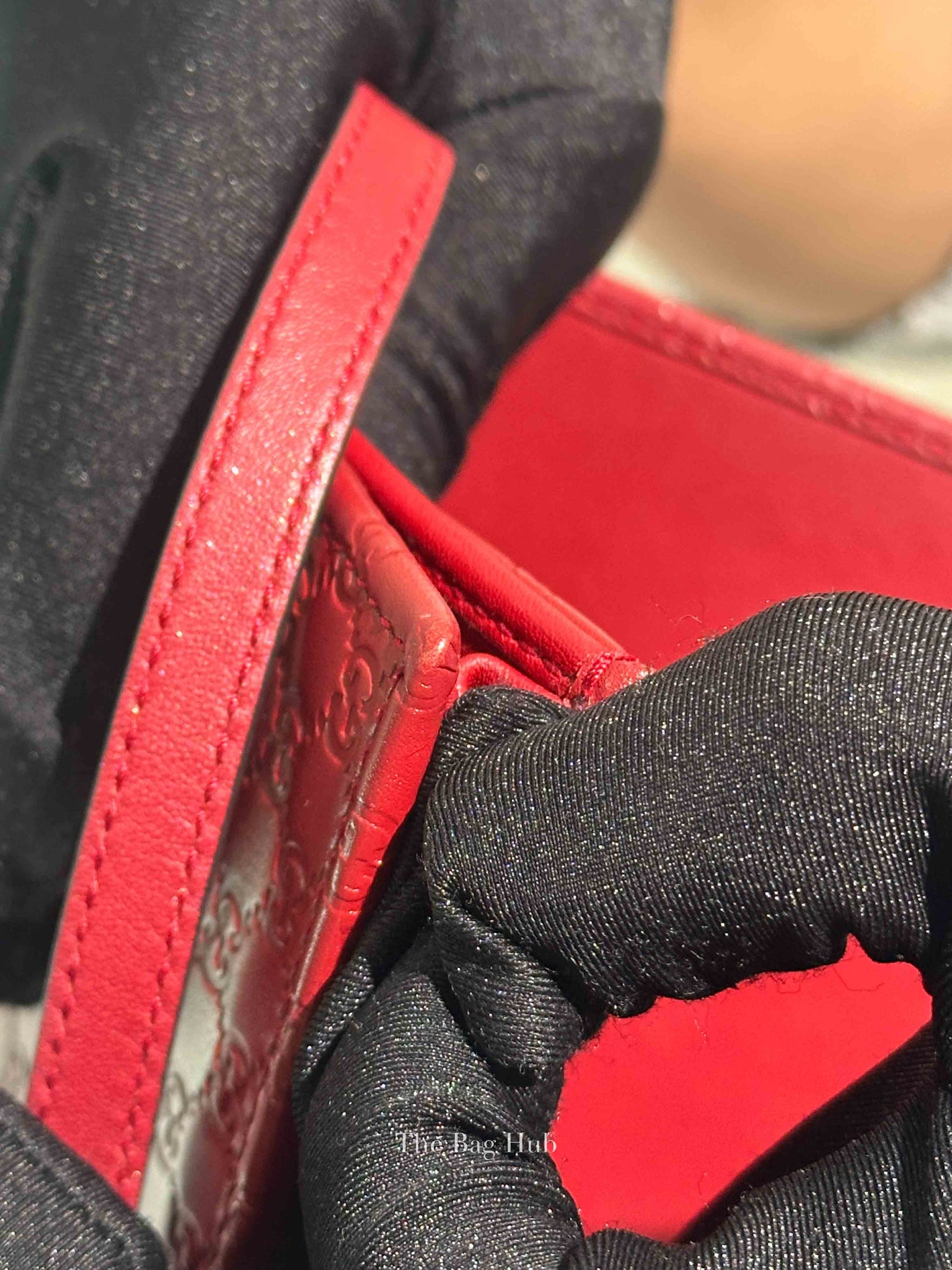 Gucci Red Leather Microguccissima Wallet on Strap