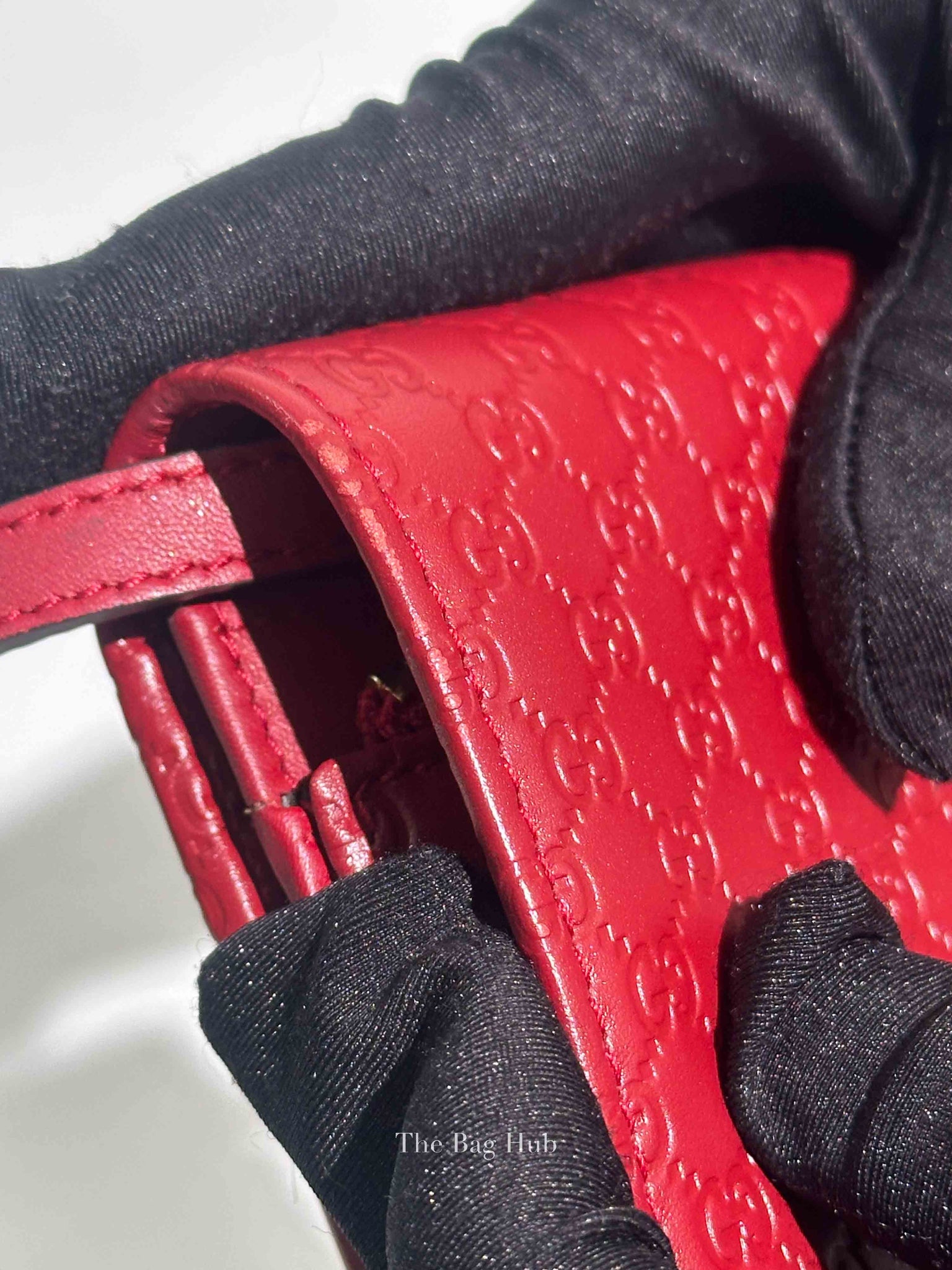 Gucci Red Leather Microguccissima Wallet on Strap