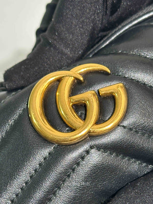 Gucci Black Leather Matelasse GG Marmont Chain Mini Crossbody Bag