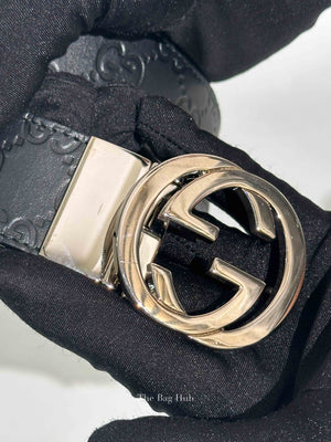 Gucci Black Cocoa Leather Guccissima Signature Interlocking G Reversible 37mm 85/34 Belt